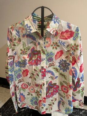 Talbots Floral Button Down Shirt Women Medium Cotton Colorful Print blouse